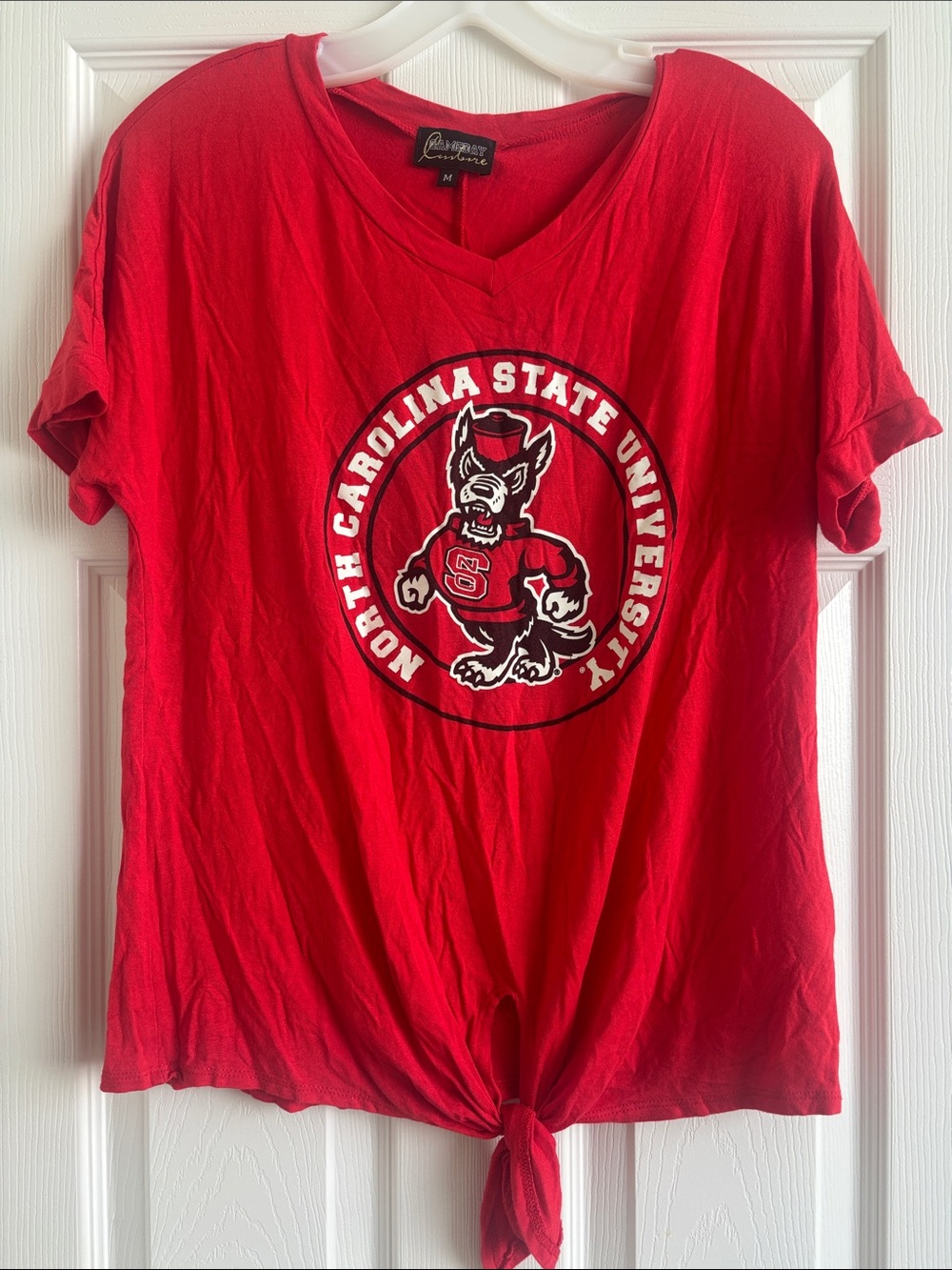North Carolina State University Red Short Sleeve Tie-Front Tee